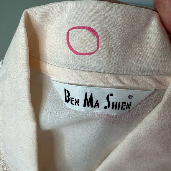 Ben Ma Shien Pink Lace Pintuck Shirt Blouse Button up S M Retro Tuxedo - Picture 12 of 13